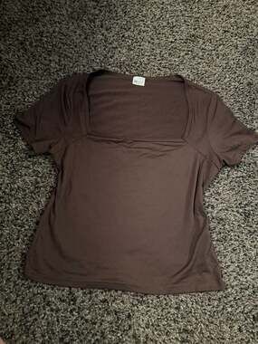 Misifi Brown Square Neck Short Sleeve T-Shirt